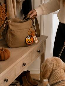 1PC Custom Name Keychain, Cute Halloween Pumpkin Bag Charm, Letter Tag Pendant, Pixel Style Keyring, Spooky Season Backpack Purse Accessory - Multicolor - View 3