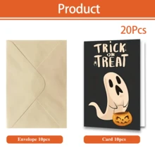20 Pcs Greeting Cards With Envelopes And Blank Note Cards, Featuring A Spooky And Creepy Vintage Ghost And Skeleton Design, Perfect For Halloween And Various Occasions Including Halloween Parties. - Multicolor - View 9