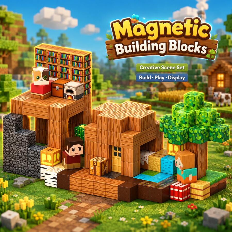 New Magnetic Blocks 0.78 Inch Magnet World Magnetic Tiles Forest Cabin, End Portal, Wooden House Series Building Block Toy Set STEM Education Montessori Sensory 2026 Best Christmas Birthday Children Toy Gift - Multicolor - View 1