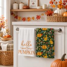 2pcs "Hello Pumpkin" Autumn Kitchen Towels, White & Floral Print Rustic Farmhouse Style Rectangular Decorative Hand Towels, Suitable For Autumn, Harvest Festival, Thanksgiving, Kitchen Decor 4/6/8pcs Set - Multicolor - View 5