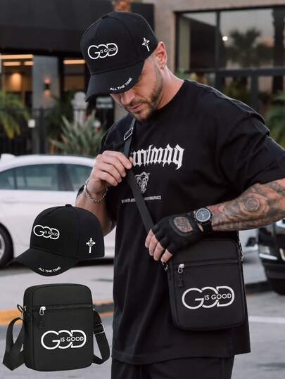 1pc/2pcs Christian GOD IS GOOD Graphic Print Baseball Cap & Crossbody Bag Set, Faith Streetwear Accessory, Unisex, Inspirational Gift
