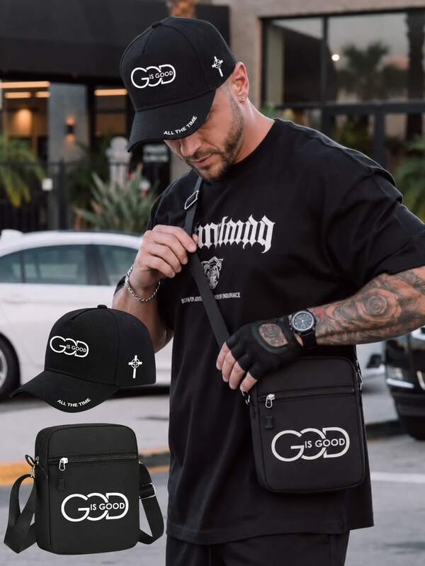 1pc/2pcs Christian GOD IS GOOD Graphic Print Baseball Cap & Crossbody Bag Set, Faith Streetwear Accessory, Unisex, Inspirational Gift