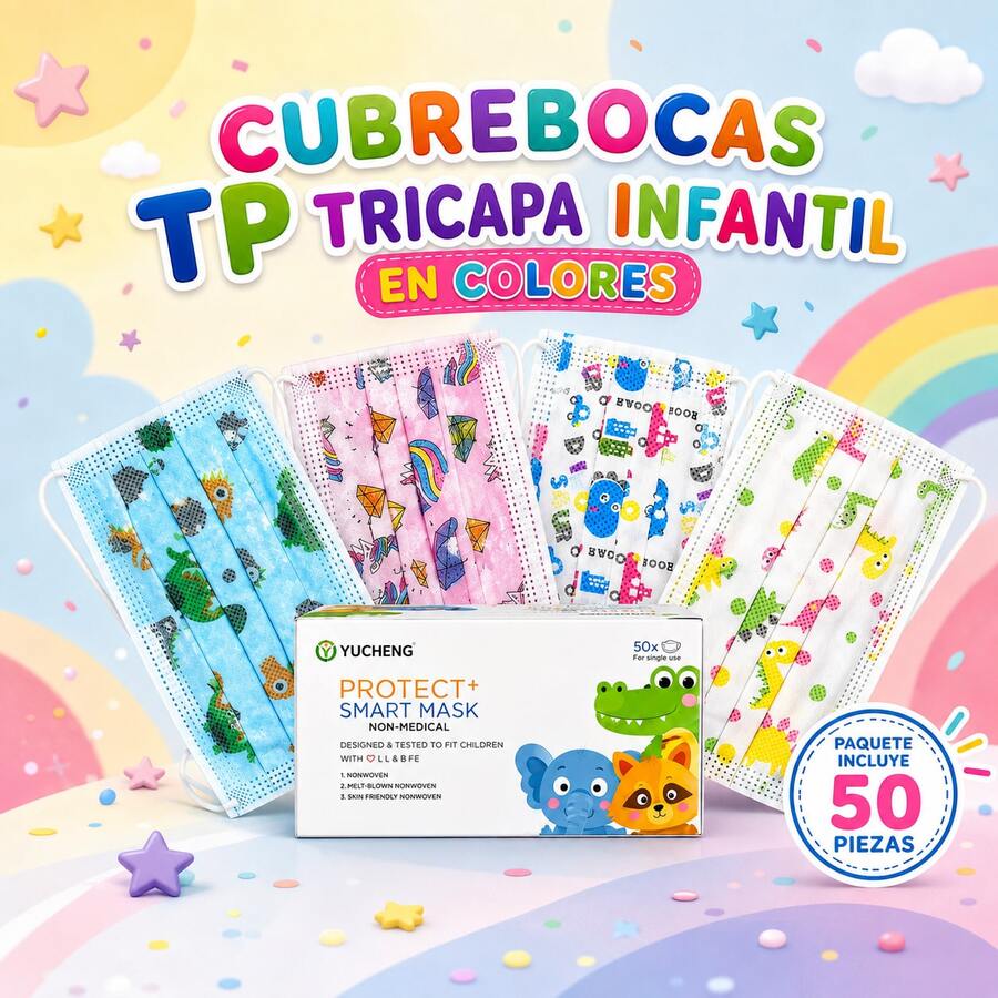 TTP Three-Layer Children's Face Masks, 50 Units - A - View 1