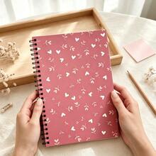 1pc Spiral Bound Notebook, Cute Heart & Leaf Floral Pattern Journal, Hardcover Writing Notepad For Women Girls, Daily Note‑Taking Work Organizer, Back‑To‑School, Christmas, Valentine's Day Birthday Gift - A - View 3