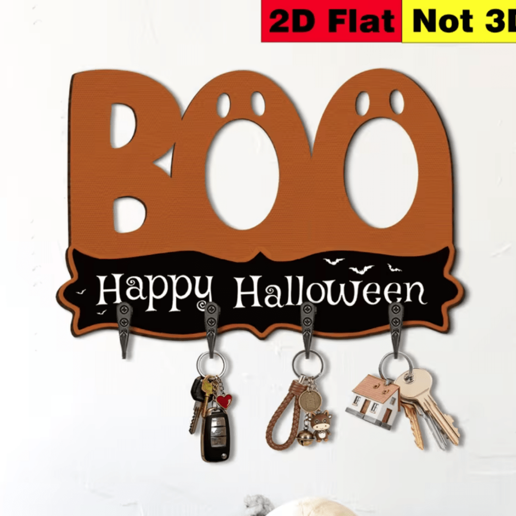 1pc Luxury Wooden Key Holder Home Decor Halloween Decoration Metal Hooks Accent Storage Rack