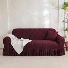 1pc Vintage Woven Jacquard Pattern Skirted Full Stretch Sofa Cover, Dust-Proof And Dirt-Resistant, Elastic One-Piece Full Coverage Sofa Protector, Living Room Home Decor, Machine Washable And Water Washable, Pillowcase Not Included - Redwood - View 9