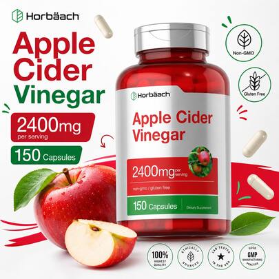 Horbäach Apple Cider Vinegar Capsules | 2400mg | 150 Count | Non-GMO, Gluten Free Supplement