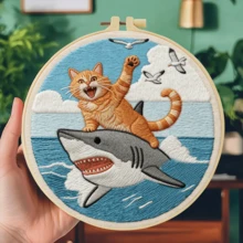 1PC 20*20cm/7.9*7.9in,Cat And Fish Embroidery Kit, DIY Handmade Embroidery Set For Adult Beginners, Home Gift, Women's Sewing Gift, Including User Manual, Printed Pattern Fabric, Embroidery Frame, Needle And Thread. - Cat and Fish - View 15