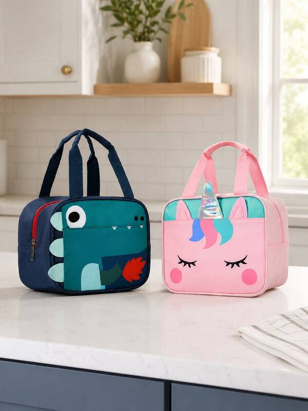 Cartoon Animal Lunch Bag, Unicorn & Dinosaur Print Insulated Tote Bag, Portable Meal Storage Bag, Suitable For Picnic, Travel And Daily Use