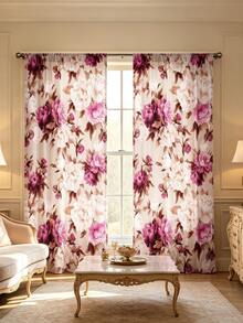2 piezas Cortinas con patrón de flor de peonía púrpura, que simboliza la riqueza y el honor, diseñadas con bolsillo para barra para protección de la privacidad e instalación fácil, opción ideal para ventanas del hogar - Multicolor - Ver 2