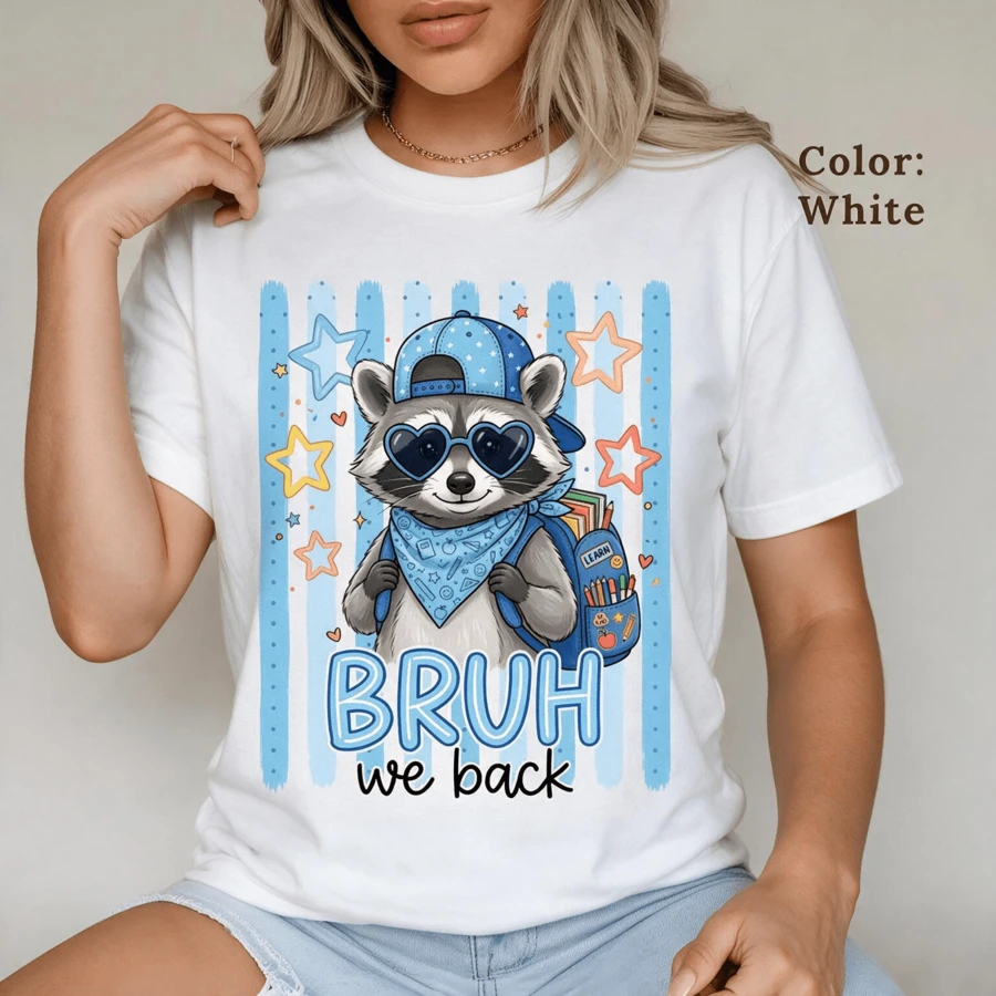 T-Shirt "Bruh We Back", Back-to-School-T-Shirt, Damen-T-Shirt, Sommer-Outfit, Streetwear, Oberteil aus 100% Baumwolle - Weiss - Übersicht 1