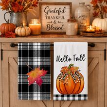 2 buah Handuk Dapur Motif Daun Maple & Kotak-kotak Hitam & Putih, Gaya Rumah Pertanian Pedesaan Musim Gugur, Kain Lembut, Bentuk Persegi Panjang, Cocok untuk Dapur Musim Gugur, Hari Thanksgiving, Musim Panen, Pertemuan Keluarga, Set 4/6/8 buah - MultiWarna - View 1