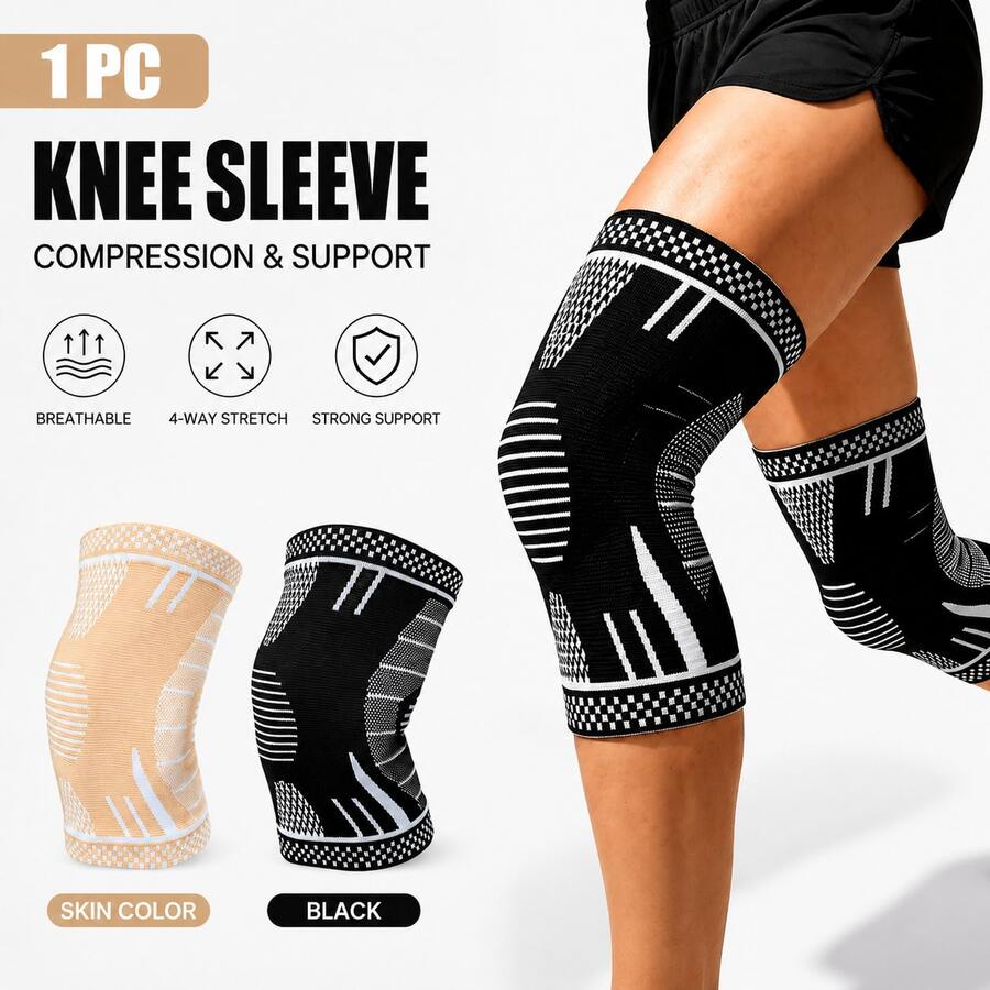 1pc Knee Support Sleeve, Unisex Compression Knee Pad, Breathable Elastic Sports Knee Guard, Anti-Slip Sleeve, Suitable For Running, Gym, Fitness Workout - Multicolor - View 1