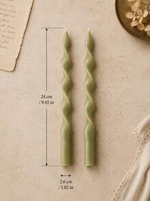 2pcs Green Twisted Taper Candles, French Vintage Spiral Long Candles, Suitable For European Home Decor, Room Arrangement, Wedding Table Decoration, Romantic Dinner, Party Decoration, Photography Props, Picnic Table Decoration, Gift For Her - Green Series - View 13