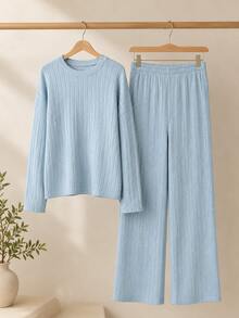 Conjunto Dama Dos Piezas Pantalón y blusa de moda casual de uso diario - Azul - Ver 2