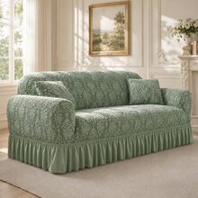 1pc Vintage Woven Jacquard Pattern Hem Style Full Stretch Sofa Cover, No Pillowcase, Dust-Proof & Dirt-Resistant, Elastic One-Piece Full Coverage Sofa Protector, Living Room Home Decor, Machine Washable & Water Washable - Mint Green - View 8