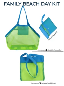 1pc Large Capacity Mesh Tote Bag, Foldable Quick-Dry Pool Swimming Handbag, Multi-Functional Travel Shopping Storage Bag, Suitable For Beach Games, Towels, Swimwear, Fitness Sports Equipment, Laundry, Toy Storage And Daily Essentials - Blue - View 12