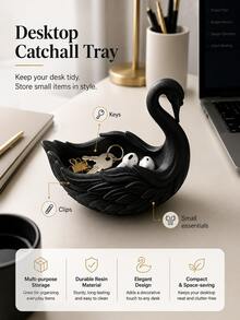 Swan Shaped Storage Tray, Suitable For Entryway Keys, Desk Decor Or Jewelry Storage (Rings, Earrings, Necklaces), Perfect For Vanity Accessory Storage Or Fashionable Bathroom Countertop Decor, Suitable For Living Room, Bedroom And Office - Multicolor - View 5