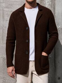 Autumn Winter New Men Lapel Knit Cardigan Single‑Breasted Sweater Blazer Coat European & American Outerwear - White - View 9