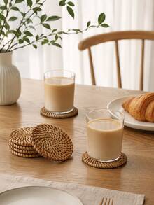 1pc/5pcs-1set Round Rattan Insulated Cup Coasters - Multicolor - View 6