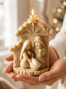 3D Christmas Scene Silicone Candle Mold, Holy Family Stable Statue Mold, Nativity Christmas Scented Candle Mold, DIY Plaster Epoxy Resin Religious Home Decor Craft - Silicone Candle Mold - View 1