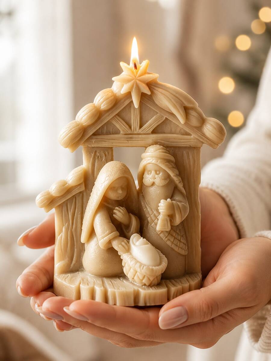 3D Christmas Scene Silicone Candle Mold, Holy Family Stable Statue Mold, Nativity Christmas Scented Candle Mold, DIY Plaster Epoxy Resin Religious Home Decor Craft - Silicone Candle Mold - View 1