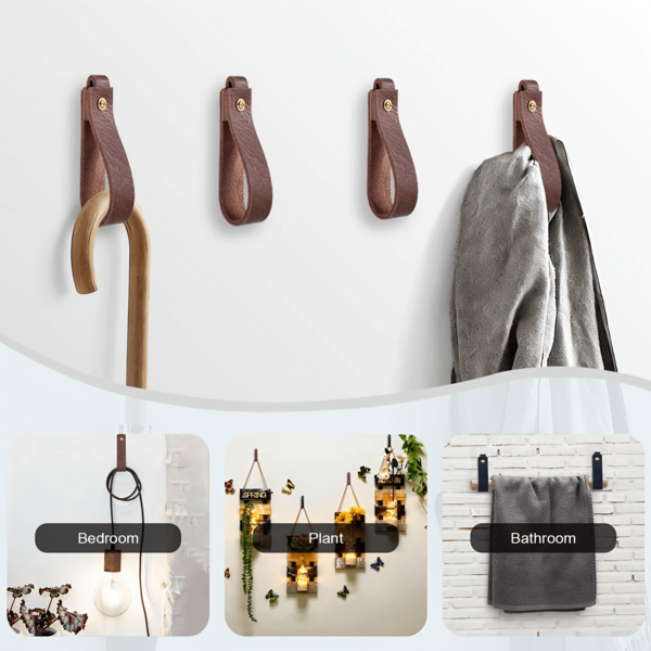 8 Stücke PU-Leder Wandhaken, schraubbefestigte dekorative Ringhaken, schwere Lederwandhaken, geeignet zum Aufhängen von gewebten Wandteppichen, Hüten, Taschen, Handtüchern, moderner böhmischer Stil Heimdekoration, geeignet für Eingangsbereich, Schlafzimmer, Wohnzimmer und andere Wohnszenen