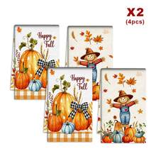 2/4/48pcs Kitchen Dish Cloths, Autumn Theme Dish Towels, Pumpkin & Maple Leaf Decor, Happy Fall Holiday Atmosphere Kitchen Cleaning Cloths, Absorbent Table & Dish Wiping Cloths, Multi-Purpose, High Absorbency Kitchen Towels - Multicolor - View 10