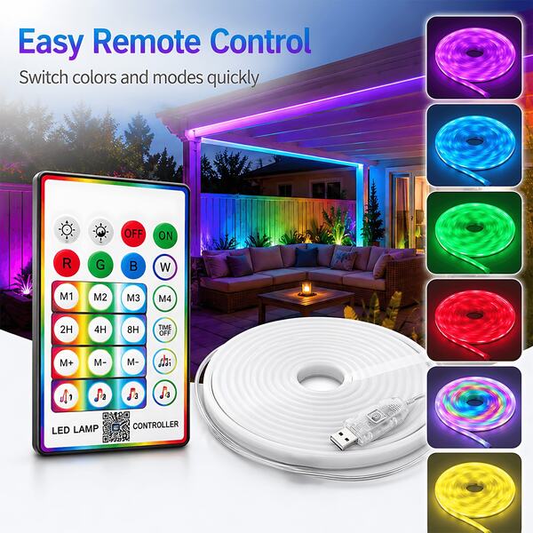 16.4ft White Neon Light Strip Waterproof, 5V RGB Rope Light, Suitable For Room, Bluetooth APP And Remote Control, IP65 Flexible Silicone Neon Rope Light, Suitable For Bedroom, Party, Home Decor, Poster Light | Plug And Play