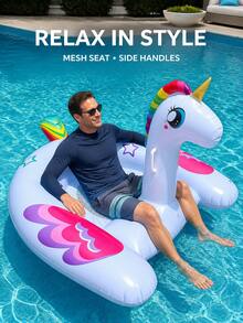 2pcs U-Shaped Floating Chair Water Swimming Ring, Animal Print Mesh Floating Raft Dinosaur Print Swim Ring, Pool Float, Travel Essential - U-shaped Floating Mat - View 1