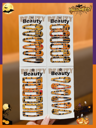 Women's Halloween Print Hair Clips, Pumpkin And Spider Web Pattern BB Hair Clips, Non-Slip Bangs Hair Pins, Halloween Costume Party Hairstyle Accessories, Holiday Cosplay Photo Props Hair Clips, Suitable For Women And Girls, Women's Hair Accessories, Halloween Costume