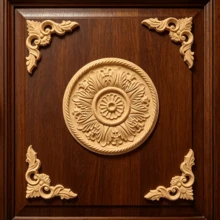 5pcs Solid Wood Carving Round Decals And Corner Flowers, Home Decorations, Woodworking Supplies, Suitable For Cabinets, Doors And Windows, Furniture, Background Walls, Porches, Offices And Other Decorations, Holiday Decorations, DIY Decorations. - Multicolor - View 2