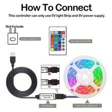 16.4英尺 RGB LED 燈條，可變色氛圍燈，適用於電視背光、臥室牆面、沙發、客廳裝飾，24 鍵遙控器 USB 供電照明 - 3535RGB-LED - 查看 3