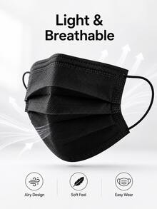 200PCS Black Disposable Face Masks For Adults, 3-Layer Pleated Nonwoven Masks With Soft Ear Loops For Travel, Work, School & Daily Use - Ear Loop - View 4