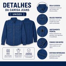 Camisa Jeans Infantil/Juvenil Masculina Manga Longa Estilosa 10 ao 16 - Azul Premium - Visão 5