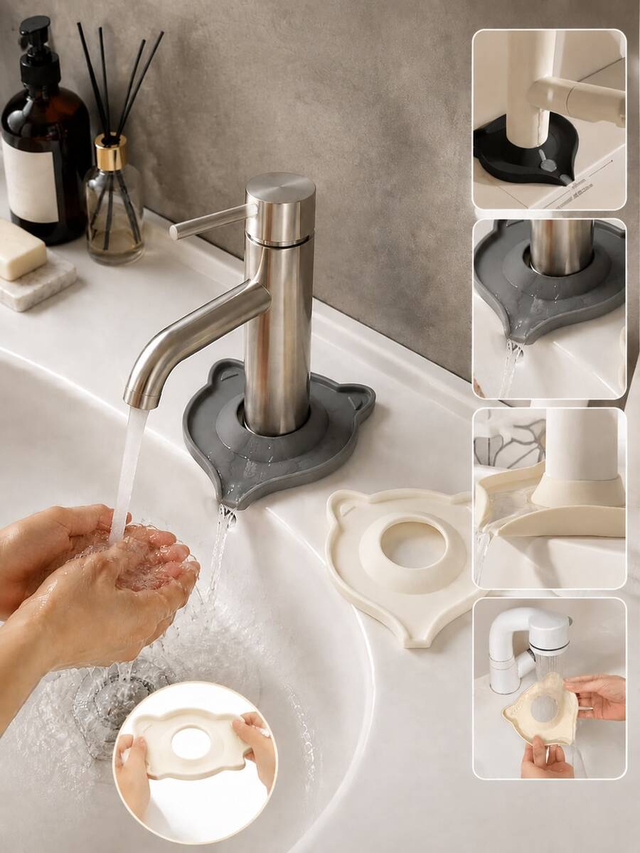 Kitchen Faucet Drip Collection Mat (2pcs) – Fits Multiple Faucet Sizes; Silicone Splash Guard & Sink Edge Waterproof Mat; Heat-Resistant Silicone Drainage Mat, Home Use