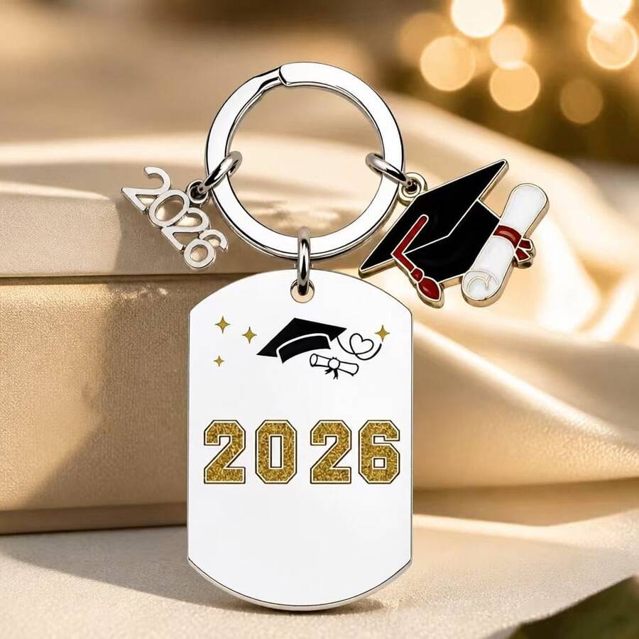 1 Peça Chaveiro de Formatura 2026 com Placa de Identificação Gravada Inspiradora, Pingente de Capelo e Diploma, Acessório para Mochila de Estudante, Presente de Volta às Aulas e Halloween - Multicolorido - Visão 1