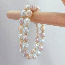 1 pieza Pulsera de estilo minimalista francés con cuentas de perlas falsas, estilo francés de moda perfecto para ocasiones de fiesta y banquete, adecuado para Navidad, Halloween y otras fiestas festivas - Brillante - Ver 2