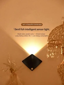 1/3pcs Battery Powered LED Stingray Shaped Wall Light, Warm/White Dual Color Self-Adhesive Wall Lamp, 3 Modes, Auto-Sensing Night Light, Bedside Socket Light, Suitable For Hallway And Bathroom, Home Wall Lighting Decor, Halloween Gift - Multicolor - View 10