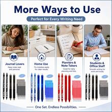 Erasable Gel Pen Set, 6 Retractable Pens (Black, Blue, Red) With 15 Replacement Refills And 1 Blue Eraser, Smooth Writing Clickable Pens With Replaceable Refills, Suitable For School, Office, Home Study, Journaling And Planning - Multicolor - View 9