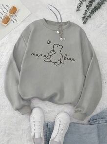 2026 Valentine Women Sweatshirt, White Bear Mom & Bear Hug Print Crew Neck Soft Long Sleeve Pullover, Maternity‑Friendly For Spring Autumn Winter - 淺灰色 - 查看 1