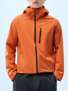 CAMEL CROWN 中性軟殼夾克，防風耐磨保暖撥水戶外外套，適用於登山與徒步，男女皆宜 - 氧化橙 - 查看 3