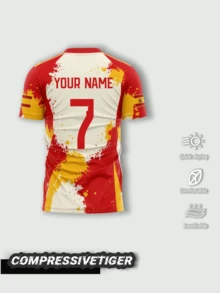 Custom Spanish Gradient Football Jersey, Red & Gold Contrast Colorway, Customizable Front & Back, Free Change Of Player Name & Jersey Number, Custom Team Logo, Soft & Comfortable Fabric, Suitable For Football, Basketball, Volleyball Matches, Training And Daily Wear, Create Exclusive Team Match Outfit, 2026 Football Match - Red - View 2