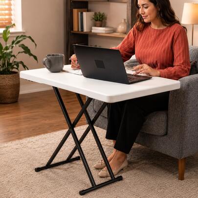 Mesa De Servicio Plegable 75 cm Altura Ajustable, Plastico Reforzado Multifuncional para Cocina Oficina Sala Mesa Auxiliar Compacta Versátil Moderno Elegante Ideal para Espacios Pequeños