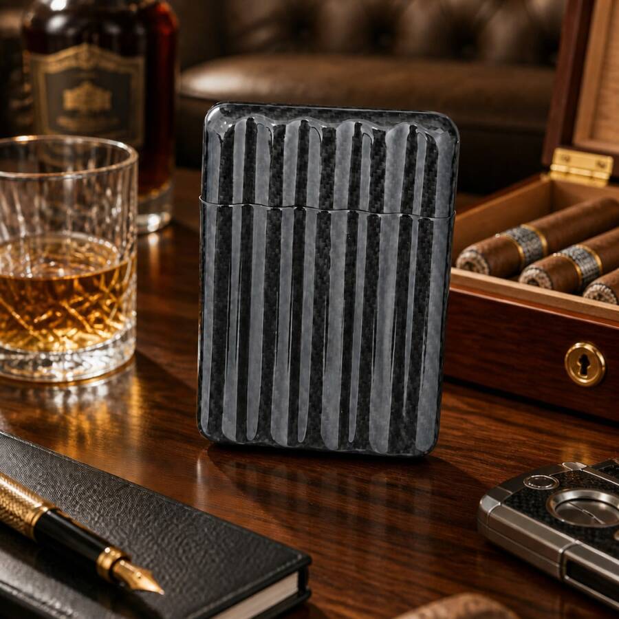 5pcs Lightweight Diagonal Twill Glossy Design Luxury Carbon Fiber Box, Men's Portable Personalized High-End Gift Box, Perfect For Holidays, Birthdays And Business Travel