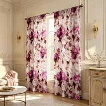 2 piezas Cortinas con patrón de flor de peonía púrpura, que simboliza la riqueza y el honor, diseñadas con bolsillo para barra para protección de la privacidad e instalación fácil, opción ideal para ventanas del hogar - Multicolor - Ver 9