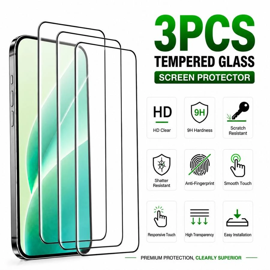 CASECOPS 3 Stücke gehärtetes Glas Bildschirmschutzfolie, kompatibel mit iPhone 17 Pro Max/17 Pro/17/16 Pro Max/16 Pro/16/15 Pro Max/15 Pro/15/14/13/12/11 Serie, hochauflösend kratzfest, 2.5D gebogene Kante, kompatibel mit Handyhülle, blasenfrei, anti-fingerabdruck, glatte Oberfläche, langanhaltend, einfache Installation, hochwertige Handy-Zubehör - 3 STÜCKE - Übersicht 1