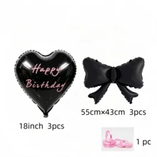 Black Heart & Bow Foil Balloons Set With Pink Ribbons, Happy Birthday Print For Birthday Party Decor - View 7