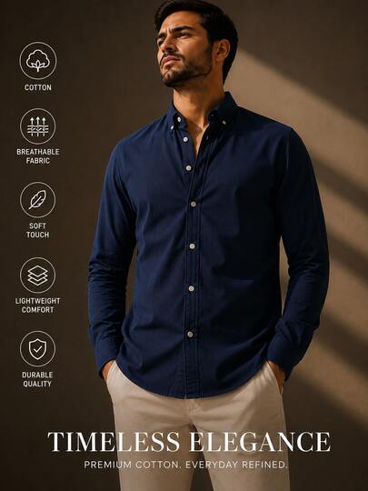 Men's Solid Color Long Sleeve Single-Breasted Casual Dress Shirt