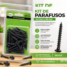 Kit Parafusos para Drywall e Madeira 4,2x38mm Preto 60 Peças Aço Resistente - 4.2mm x 38mm - 60pçs - Visão 5